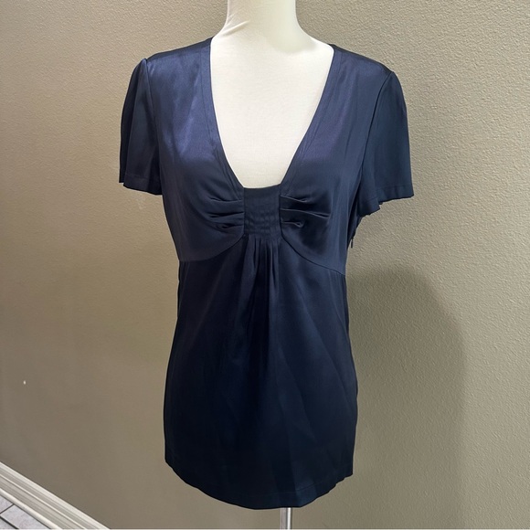 Elegant Navy Blue Women's Top Banana Republic Silk Womens Blouse Stretch - Picture 4 of 12